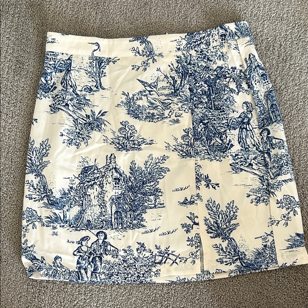 Blue and White Printed Women's Skirt